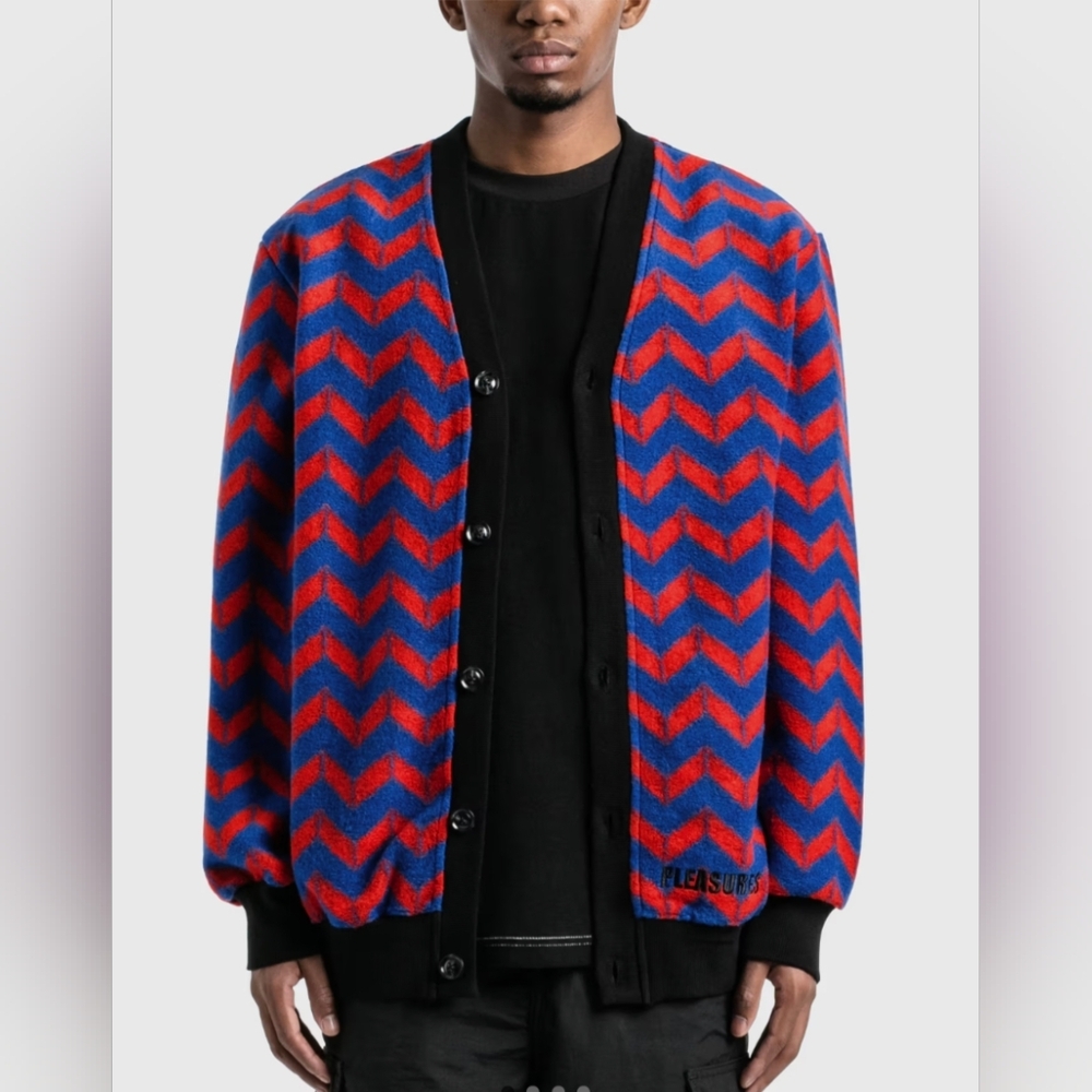 Pleasures Black Jack Chevron Knit Cardigan Wool Blend XL Streetwear